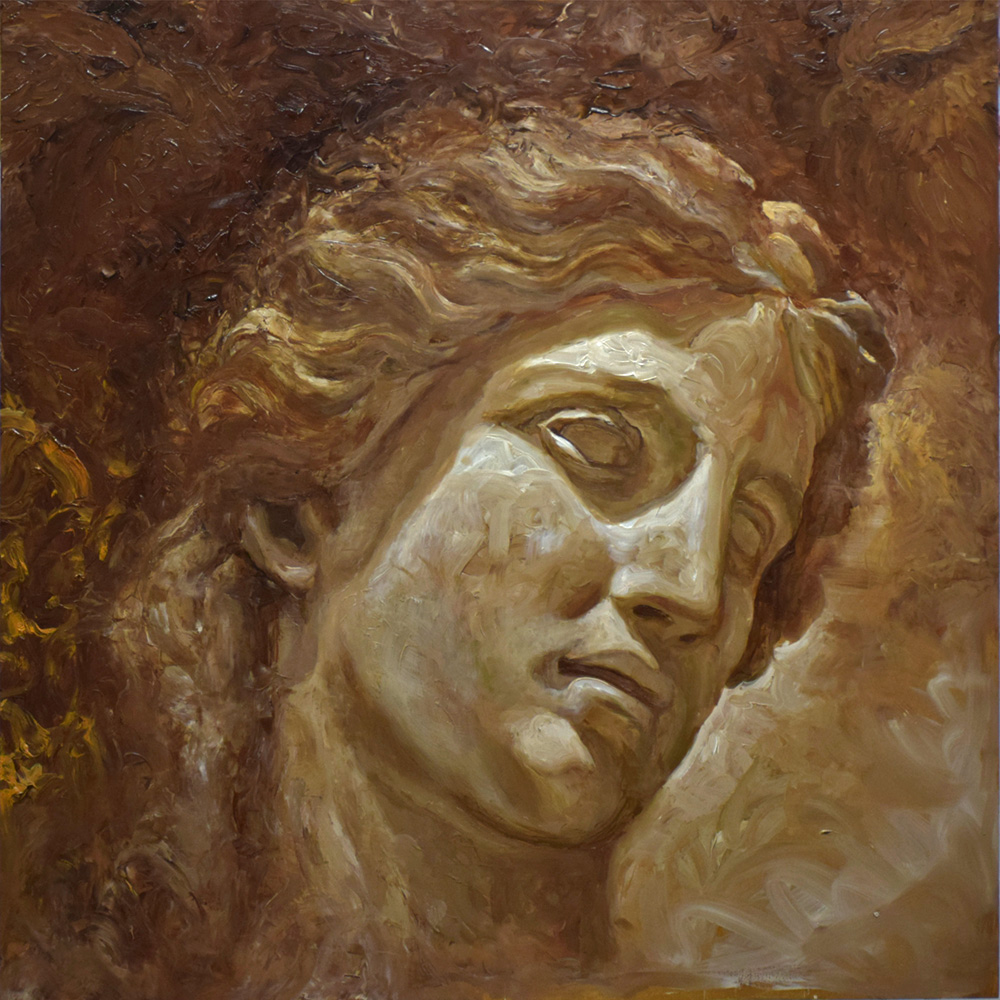 Hellenica 13 - Volto femminile. Dea greca. Dipinto su tavola di Francesco Farolfi. olio su tavola. Firenze 2025